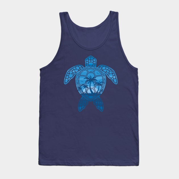 Tropical Island Sea Turtle Design in Blue Tank Top by fizzgig